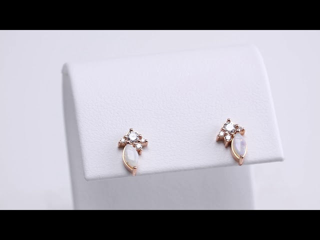 14K Australian Natural Opal & 1/6 CTW Natural Diamond Cluster Earrings