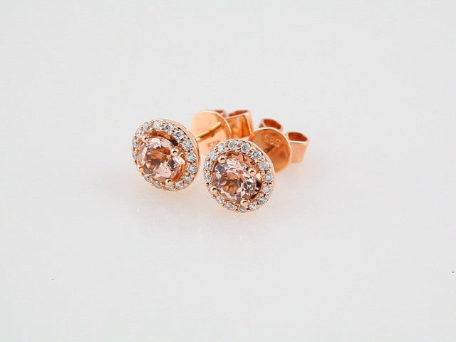 14K Natural Pink Morganite & 1/5 CTW Natural Diamond Earrings