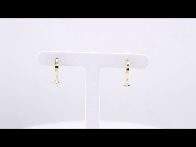 14K .0075 CTW Natural Diamond Star Hinged Hoop Earrings