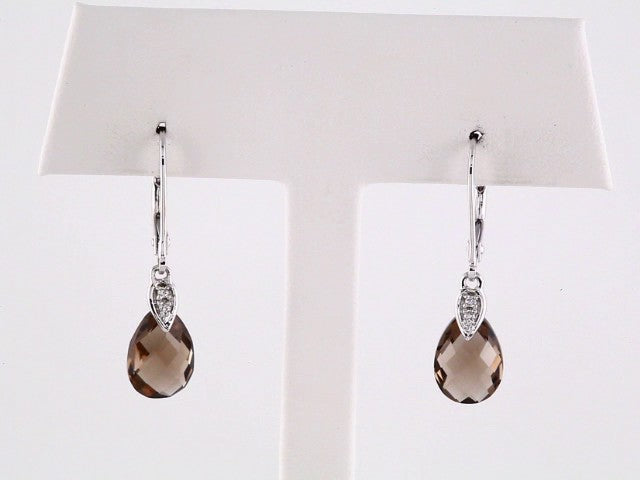 14K Natural Briolette Smoky Quartz & .025 CTW Natural Diamond Earrings
